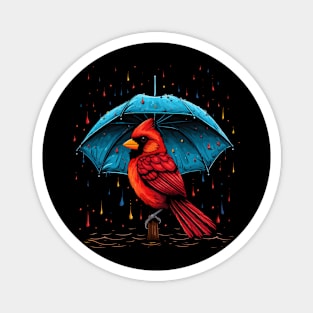 Cardinal Bird Rainy Day With Umbrella Magnet